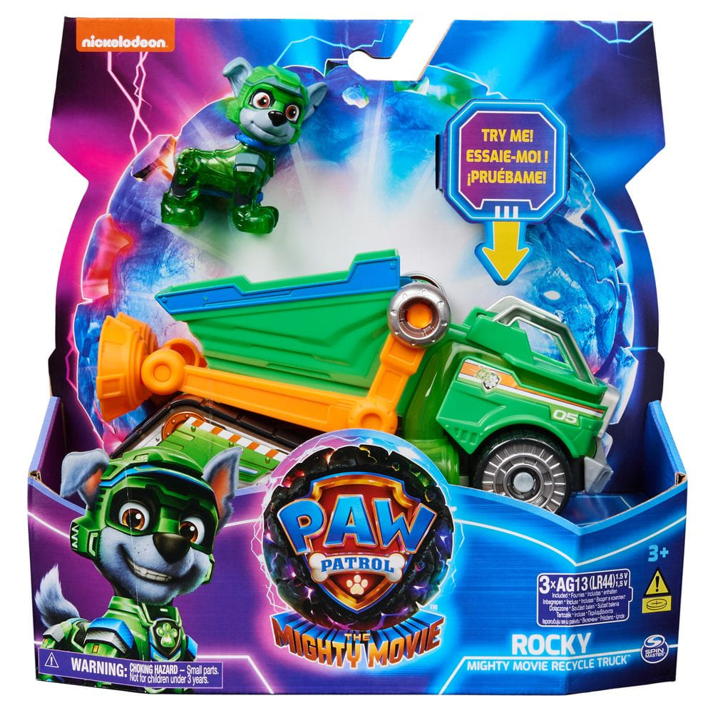 Paw Patrol Rocky – Véhicule Mission Recyclage + Figurine Du Film – Sons & Lumières – Dès 3 Ans