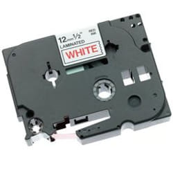 Brother Gloss Laminated Labelling Tape - 12mm, Red/White ruban d'étiquette TZ