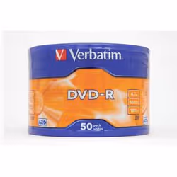 Verbatim Lot de 50 DVD-R couleur argent mat, DVD-R, Fuseau, 50 pièce(s), 4,7 Go