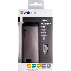 Verbatim 49142 station d'accueil USB 3.2 Gen 1 (3.1 Gen 1) Type-C Noir, Argent