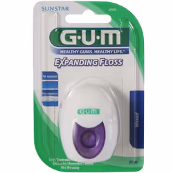 GUM Expanding Floss 30 m est un fil dentaire fin et facile à glisser entre les dents. Il se dilate pendant l'utilisation pour s'adapter à tous les espaces interdentaires et nettoyer davantage de surfaces dentaires et sous la gencive.