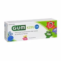 GUM KIDSDentifrice fluoréIsomaltFavorise la prévention des cariesProtection contre les attaques acides2 à 6 ansLe dentifrice Gum Kids agit sur la reminéralisation de l'email pour favoriser la prévention des caries et aider à protéger contre les attaques acides.Sa formulation unique fluorée (500ppm de fluor) combinée à l'isomalt agit sur la reminéralisation