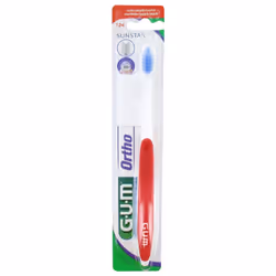 GUM Brosse à Dents Ortho 124 - Couleur : Rouge est une brosse à dents souple conçu pour faciliter le brossage autour des appa ...