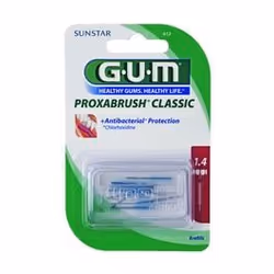 GUM Proxabrush Classic Protection Anti-BactériensRechargesBrossettes Cylindriques 1.4mmx8 brossettesBoîte distributrice de 8  ...