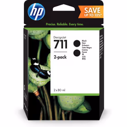 HP Pack de 2 cartouches d’encre 711, noir de 80 ml, Rendement élevé (XL), Encre à pigments, 80 ml, 80 ml, 2 pièce(s), Multi p ...