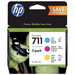 HP Cartouches d'encre cyan/magenta/jaune 711 DesignJet, 29 ml (pack de 3), Rendement standard, Encre à pigments, 29 ml, 3 piè ...