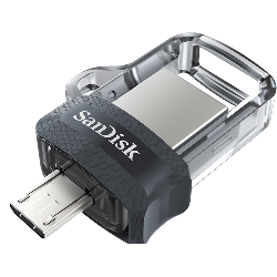 SanDisk Ultra Dual m3.0 lecteur USB flash 16 Go USB Type-A / Micro-USB 3.2 Gen 1 (3.1 Gen 1) Noir, Argent, Transparent