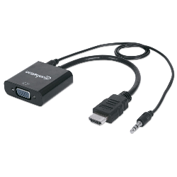 Manhattan 151559 câble vidéo et adaptateur 0,3 m HDMI + 3.5mm VGA (D-Sub) Noir