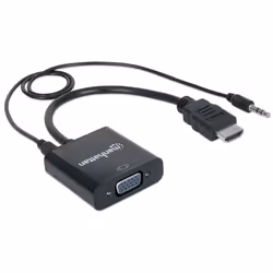 Manhattan 151559 câble vidéo et adaptateur 0,3 m HDMI + 3.5mm VGA (D-Sub) Noir