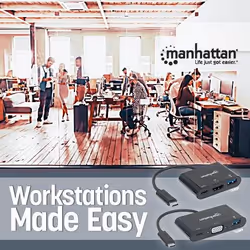 Manhattan 152044 adaptateur graphique USB 1920 x 1200 pixels Noir