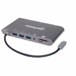 Manhattan 152808 station d'accueil Avec fil USB 3.2 Gen 1 (3.1 Gen 1) Type-C Argent