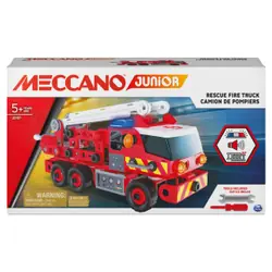 Meccano - CAMION DE POMPIERS JUNIOR - Jeu de Construction Avec Sons, Lumières Et Outils - Camion de pompiers de 150 pièces - Jouet Enfant 5 Ans Et + - Fabriqué en France