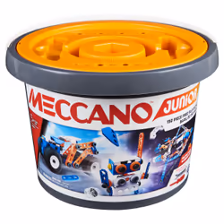 Meccano - BARIL 150 PIECES JUNIOR - 5 Modèles Différents A Construire - Jeu de Construction Avec 2 Outils - Alternative Aux Ecrans - Jouet Enfant 5 Ans Et +