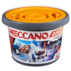Meccano - BARIL 150 PIECES JUNIOR - 5 Modèles Différents A Construire - Jeu de Construction Avec 2 Outils - Alternative Aux Ecrans - Jouet Enfant 5 Ans Et +