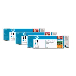 HP 91 3-pack 775-ml Cyan DesignJet Pigment Ink Cartridges cartouche d'encre Original (C9483A)