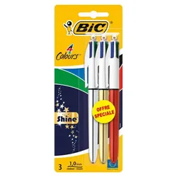 3 Stylos a Bille Rétractable Bic Shine 1mm 4 Couleurs