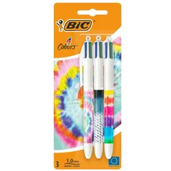 3 Stylos a Bille Rétractable Décors Tie & Dye 1mm 4 Couleurs