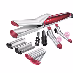 BaByliss MS21E, Multistyler, 180 °C, Rouge, Argent, Brosse, Tête de brosse, Fer à friser, Barrettes, Accessoire de spirale, P ...