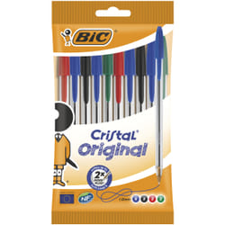 BIC Cristal Original Noir, Bleu, Vert, Rouge Stylo à bille rétractable avec clip Moyen 10 pièce(s)