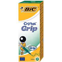 20x Stylos à bille BIC Cristal Grip - Couleur Vert - Pointe de 1.0 mm - Stylo-bille pointe moyenne - Grip matelassé confortab ...