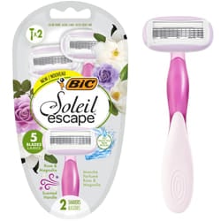 Bic Soleil Escape Rasoirs Femmes 5 Lames Rose et Magnolia Enrichie en Huile D'Amande Douce 2 Pieces