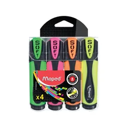 Maped Fluo'Peps surligneur Soft, blister de 4 pièces en couleurs asso