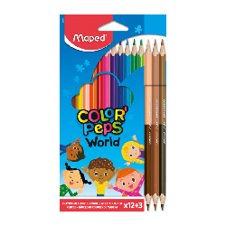 Boite de 12 +3duo Crayon MAPED Color'peps Tons Peau -(832071)