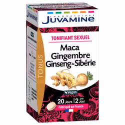 JUVAMINETonusTonifiant sexuelMaca, Gingembre, Ginseng de sibérie1520mg par jourCure de 20 jours2 par jourComplément alimentai ...