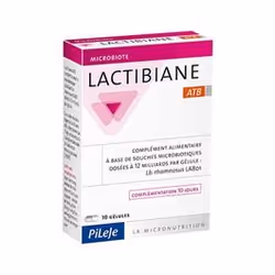 Complément alimentaire Lactibiane ATB des Laboratoires Pileje, en gélule, à base de souches microbiotiques, destiné à rééquil ...