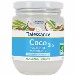 Natessance Huile de Coco Bio 200 ml est une huile 100% pure et nourrissante. Cette huile vierge de coco de pression à froid,  ...