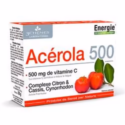 3 CHÊNESAcerola 500Energie1Complexe citron et cassisArôme framboiseComplément alimentaire24 comprimés à croquerParce qu’un « ...