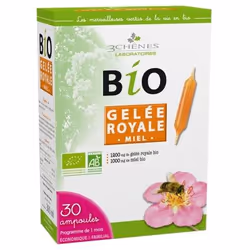 Les 3 Chênes Bio Gelée Royale Miel 30 Ampoules est un complément alimentaire sous forme d'ampoules à base de gelée royale Bio ...