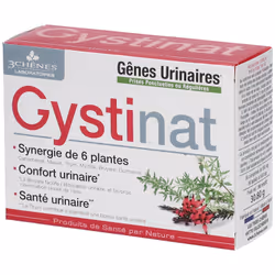 Les 3 Chênes Gystinat Confort Urinaire 56 Comprimés est un complément alimentaire à base d'une synergie de 6 plantes : canneb ...