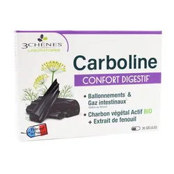 Carboline Ballonnements Et Gaz Intestinaux 30 Gélules 3 Chênes