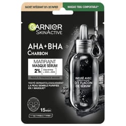 Garnier SkinActive AHA + BHA Charbon Masque en Tissu Sérum Matifiant 28 ml