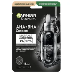 Garnier SkinActive AHA + BHA Charbon Masque en Tissu Sérum Matifiant 28 ml