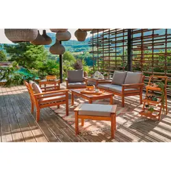 Carrefour Coffee set in legno di eucalypto modello Bali ensemble de meubles de jardin Blanc, Bois