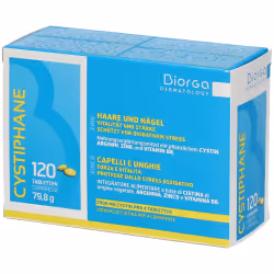 CYSTIPHANE est un complément alimentaire à base de Cystine d'origine végétale, de Vitamine B6, d'Arginine et de Zinc.