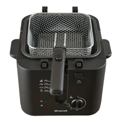 Brandt FRI25X2 - Friteuse électrique, 2.5 L, 1600 W, thermostat 130-190°C, capacité 1 kg de frites, large fenêtre de visualisation, acier inoxydable, Inox