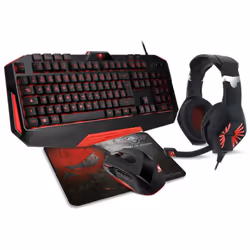 Ensemble Gaming: Clavier + Souris + Tapis + Casque-micro - Rétro-éclairage rouge - Clavier AZERTY - 105 Touches + 12 raccourc ...