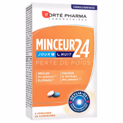 Forté Pharma Minceur 24 Jour et Nuit 28 Comprimés est un complément alimentaire sous forme de deux types de comprimés : jour  ...