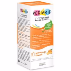 PEDIAKID22 Vitamines et Oligo-élémentsGoût Orange AbricotSirop d'agave + PrébiotiquesSans glutenComplément alimentaire125ml R ...