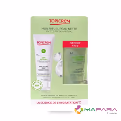 Topicrem AC Soin Matifiant 40 ml + Gel Nettoyant Purifiant 75 ml Offert est un petit coffret de la marque Topicrem de 2 produ ...