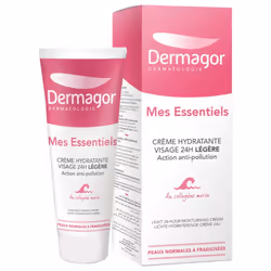 Dermagor Mes Essentiels Crème Hydratante Visage 24H Légère 40 ml est une crème légère anti-pollution au collagène marin, idéa ...