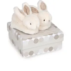 Doudou et Compagnie Lapin Bonbon - Chaussons Avec Hochet Taupe - 6/12 Mois