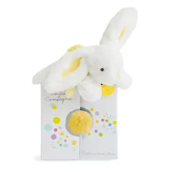 Doudou et Compagnie Peluche Bébé Coucou Doudou Lapin 20 Cm Jaune Tendre