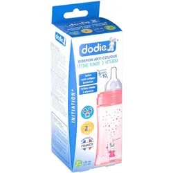 dodie® Biberon Initiation+ 270 ml Rose tétine débit 2