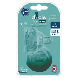 Dodie Sensation+ 2 Tétines Plate Col Large 6 Mois et + Débit 3 Rapide
