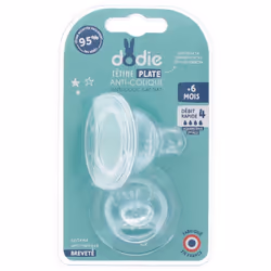 Dodie Sensation+ 2 Tétines Plate Col Large 6 Mois et + Débit 4 Liquide Épais est une tétine qui reproduit la forme du sein pe ...