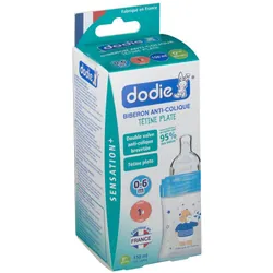 Dodie Biberon Bleu ourson 150 ml - tétine silicone plate